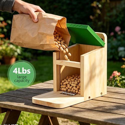 Squirrel Feeders for Outside Garden, Wooden Squirrel Feeder Box,Squirrel Feeding Stations with Green Cover, Easy to Fill Squirrel Feeding House(Green-1pk) - color: Green