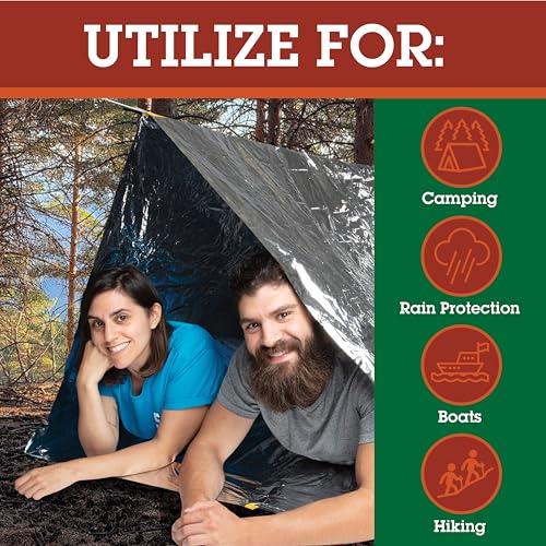 Emergency Thermal Tent -Reflective Mylar Survival Shelter-XL Size Waterproof Lightweight Tube Tent- Insulated Retains Heat & Fits 2 Adults in All Weather- Outdoors, Hiking, Bug Out Bag- 8 x 3 Feet - color: 2 Pack