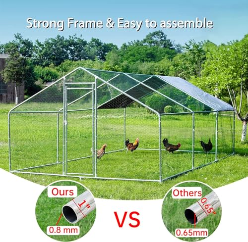 HITTITE Large Metal Chicken Coop with Run, 19.19 x 9.84 x 6.56 ft Walk in Poultry Cage Chicken Run Pen, Outdoor Chicken Runs for Yard with Waterproof & Anti-UV Cover - size: 19.19'L x 9.84'W x 6.56'H