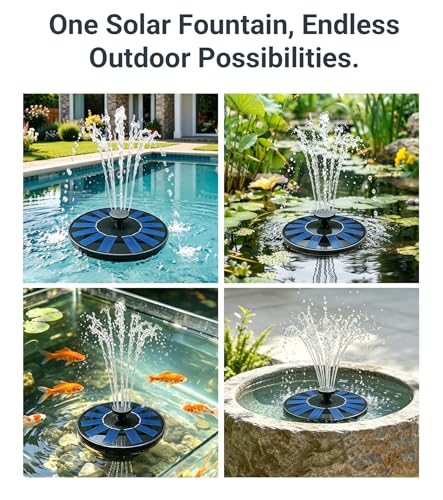 6.3" Solar Bird Bath Fountain Pump with 5 Spray Patterns | 7V 1.4W Panel, 70cm Spray Height, 160L/H Flow Rate, Detachable Filter Box, Adjustable Nozzles, Easy Setup - color: Black