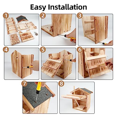 Owl House Owl Nesting Box for Outside: Handmade Wooden Bird House with Bird Stand - 100% Solid Wood Nesting Box