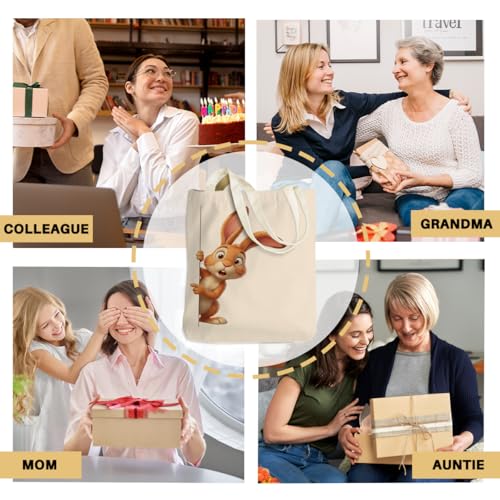 Cartoon Canvas Tote Bag, Gifts for Women Men Birthday Christmas Reusable Tote Shoulder Bag for Grocery Shopping 01 - color: Rabbit 478