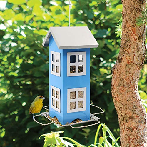 Garden Metal Bird Feeder - Bird Feeders for Outdoors Hanging,Country House Design Squirrel Proof,Easy Cleaning & Refills,Gift idea,4.7 * 10.2" (Blue) - color: Blue