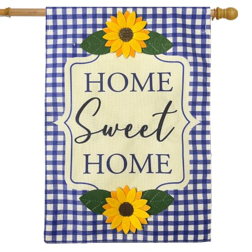 Briarwood Lane Blue Checkered Sunflowers Burlap House Flag - color: Blue Checkered