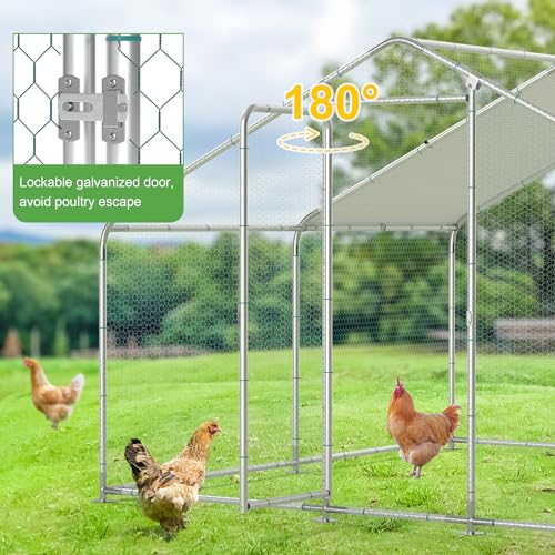 Large Metal Chicken Coop, 10'x10'x6.6' Walk-in Poultry Cage Outdoor Chicken Run Pen w/Waterproof & Anti-UV Cover, Hen House w/Security Lockable Door for Farm Backyard Duck Rabbit Cage Spire Roof - size: 120.0"L x 120.0"W x 79.0"H
