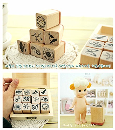 Diary Stamp Set,Wooden Rubber Signet for Children DIY Scrapbooking Planner Album Card Making(12pcs,Natural Elements) - color: Nature(12pcs)