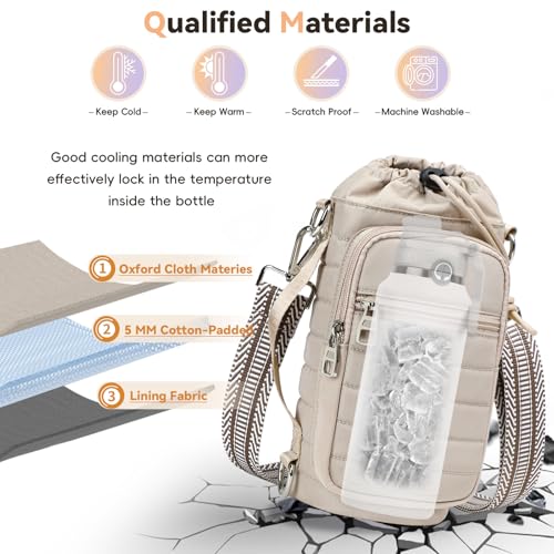 Water Bottle Carrier bag with Strap Phone Pocket for Walking, Hiking, Cycling - color: 2-Khaki, size: 32oz-40oz