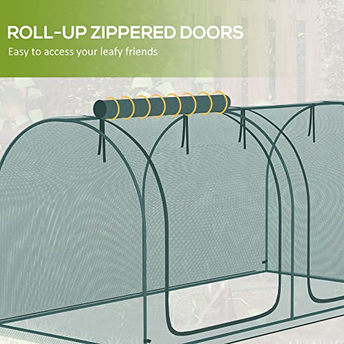 Outsunny 8' x 4' Crop Cage Plant Protection Tent for Garden, Green | Two Zippered Doors, Steel Frame, Storage Bag, 4 Ground Stakes, Yard, Lawn