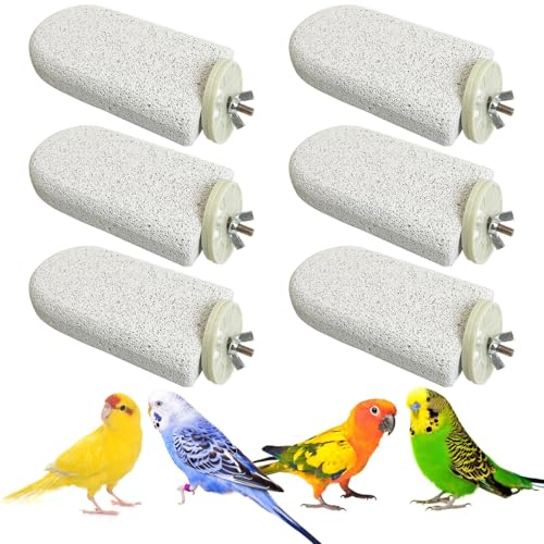 PINVNBY 6 PCS Large Bird Cage Perch Natural Parrot Beak Grinding Stone Calcium Parakeet Chew Toy Bird Stand Platform for Cockatiel Conure Lovebird Finch - color: Grey, size: L, 6 pcs