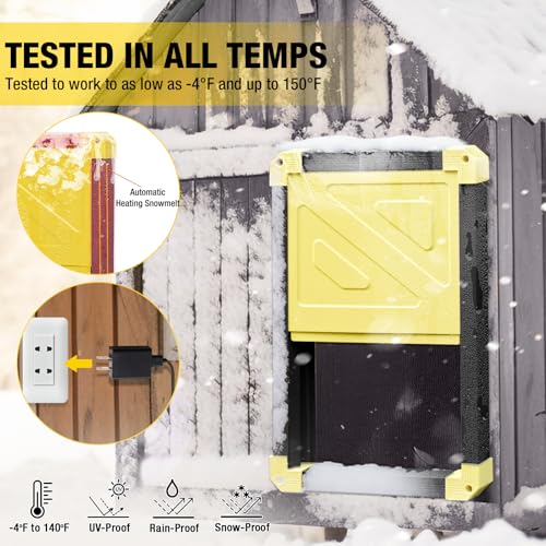 Automatic Chicken Coop Door Powered with Heating, Anti-Pinch Design Solar Chicken Door Opener, Auto Chicken House Run Door with Three Power Supply Modes for Chickens and Ducks (Black)