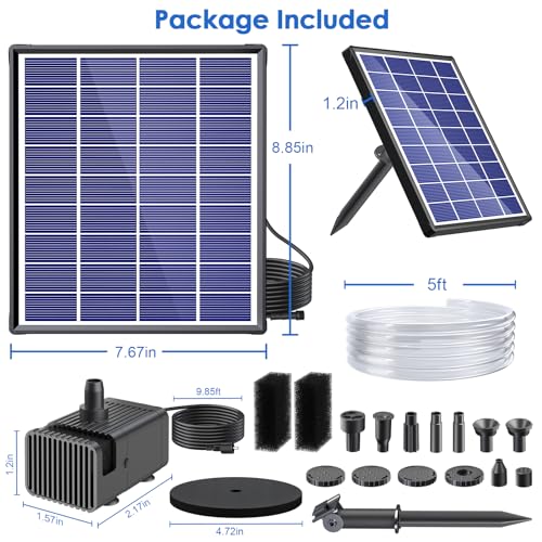 Solar Fountain Pump for Bird Bath, 6.5W Solar Water Fountain Pump with Upgraded Dry-Run Protection & Double-Layer Nozzles 5Ft Tubing for Pond, Bird Bath, Backyard Water Feature P1065 - size: 6.5W