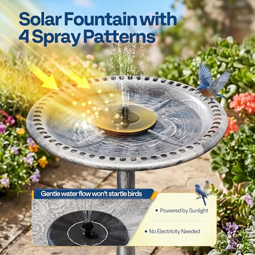 VIVOHOME Bird Bath with Solar Fountain for Outside, Pedestal, Gray | Solar-Powered Pump, Weather-Resistant Polyresin, 20-Inch Bowl, for Outdoor/Garden, Bird-Friendly, Easy to Clean - color: Gray