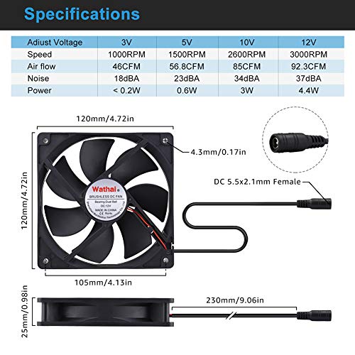 Wathai 120mm x 25mm AC Powered Computer Fan AC 110V 120V Speed Controller | Dual Ball 3000RPM High Speed Fan Variable Speed Controller for Biltong Box Greenhouse Receiver Amplifier Xbox DVR Cooling - size: 120mm