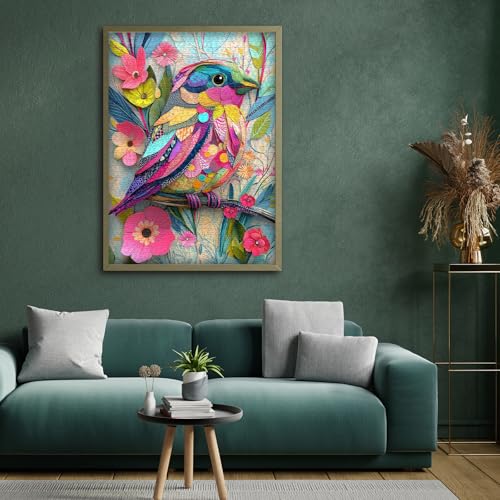 Hummingbird Puzzles for Adults 1000 Pieces, Collage Colorful Bird Flower Puzzle, Paper Cut Art Aesthetic Spring Animal Themed, Difficult Hard Impossible Challenge for Adults - style: Collage Colorful Bird
