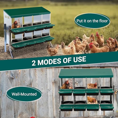 Garvee Chicken Nesting Boxes, 8 Hole Metal Chicken Laying Box with Removable Trays and Roll Out Egg Collection for Chicken Coop, with Metal Legs, Green - color: red, size: 8 Holes with Legs