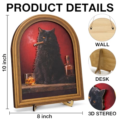 3D Funny Black Cat Smoking Wall Art Sign for Man Cave Decor, Whiskey Bar Cat Portrait Decor, 8x10 Inch - color: Cat-2