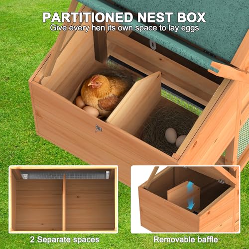 GOJOOASIS Portable Chicken Coop with Wheels & Handrail, Weatherproof Wooden Hen House, Removable Tray & Nesting Box, Ideal for Chickens, Ducks, Rabbits & Small Animals (80" Asphalt Top with Wheel)