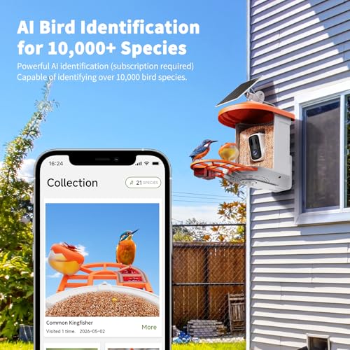 Bird Feeder with Camera | AI Identify Birds Species, Solar Powered, Smart Bird House with Cam, 2K HD Video Live Stream, Instant Arrival Alerts - Orange - color: Orange