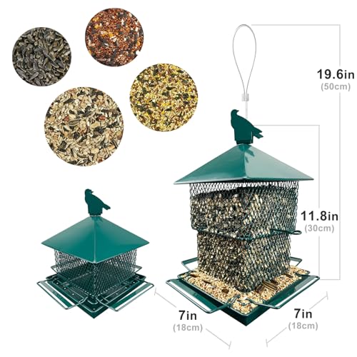 Bird Feeders for Outdoor Hanging, Heavy Duty Metal Bird Feeder, 6lb Large Capacity, Supports Cardinal, Finch, Blue Jay and Wild Birds - color: Dark Green