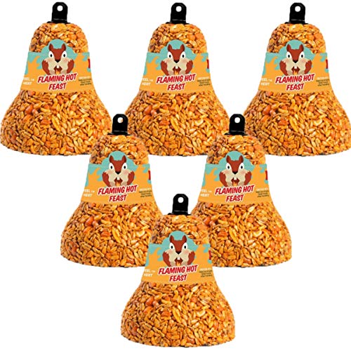 Mr. Bird Flaming Hot Feast Spicy Bird Seed Bell, 6-Pack | Premium Blend of Mealworms, Peanuts & Hot Pepper | Squirrel Repellent Bird Seed | Handcrafted in Texas - size: 8 Ounce (Pack of 6)