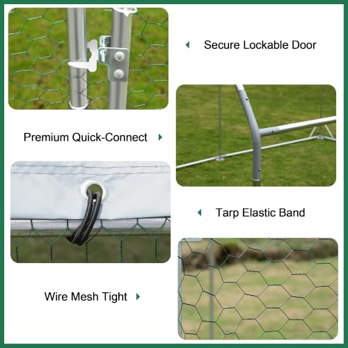 Large Metal Chicken Coop Round Top Upgrade Tri-Supporting Wire Mesh Chicken Run,Chicken Pen with Water-Resident and Anti-UV Cover,Duck Rabbit House Outdoor (13'L x 9'W x 6.5'H) - size: 156.0"L x 108.0"W x 78.0"H
