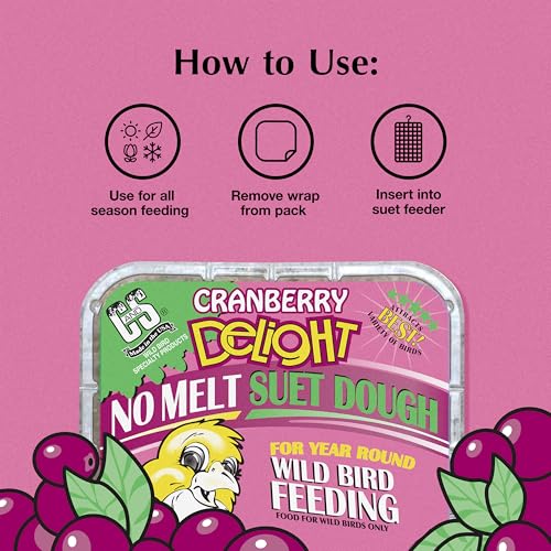 C&S Cranberry Delight No Melt Suet Dough, Suet Cakes for Wild Birds Including Robins, Blue Jays, Bluebirds, Tanagers, Thrushes and More, 8 Pack - size: 1.47 Ounce (Pack of 8), style: Cranberry, 8 Pack