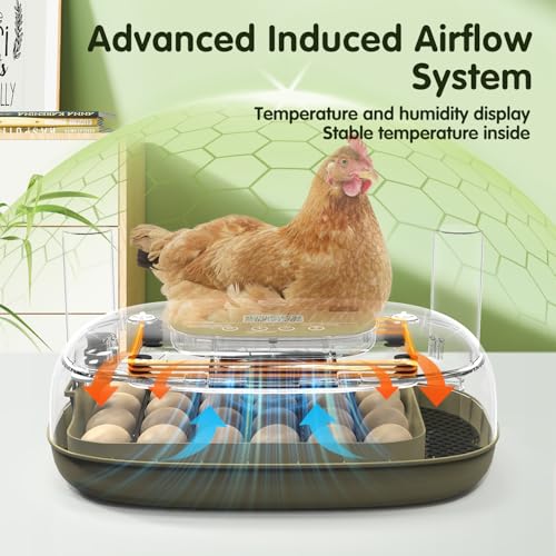 HOWOOlUA 24 Egg Incubator for Hatching Eggs with Auto Turn, Temp & Humidity Control, Built-in Candler Large Capacity Egg Incubator for Chicken Duck Goose Eggs