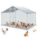 VEVOR Large Metal Chicken Coop with Run, Walkin Chicken Coop for Yard with Waterproof Cover, 6.5 x 9.8 x 6.4 ft, Spire Roof Large Poultry Cage for Hen House, Duck Coop and Rabbit Run, Silver - size: 118.0"L x 78.0"W x 78.0"H