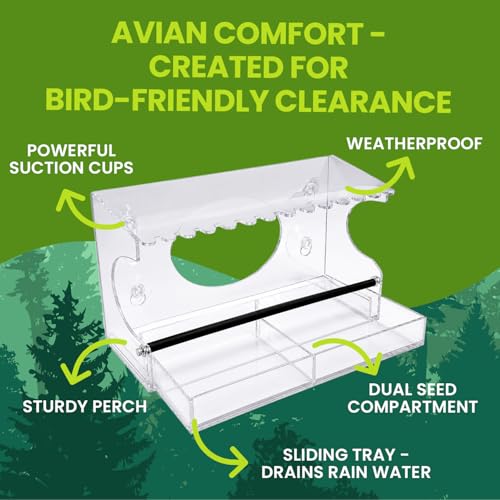 Acrylic Clear Window Bird Feeder with Strong Suction Cups, Removable Sliding Seed Tray, Weather-Resistant & Easy to Clean for Window Viewing, Extended - size: Style: Extended