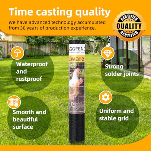 16in x 10ft Black Hardware Cloth 1/8 inch 27Ga PVC Coated Wire | Welded Metal Chicken Wire Fencing, Vinyl Coated Galvanized Wire Mesh Screen Roll, for Garden Plant Fencing Bee Screen - color: Black, size: 16in x 10ft