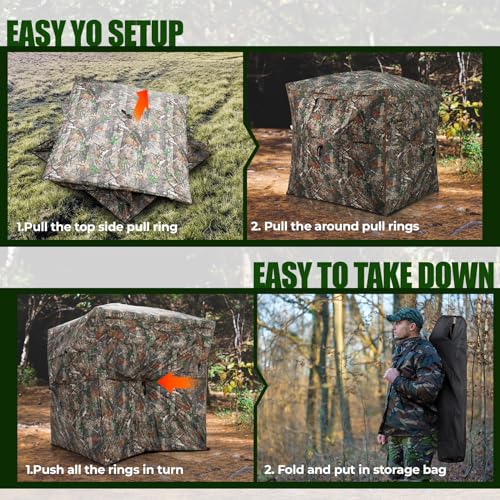 Portable Hunting Blind - 270°/288°/360°See Through with Floor Mat Dual Door - size: 360° Flip-Up Door(2-3 Person)