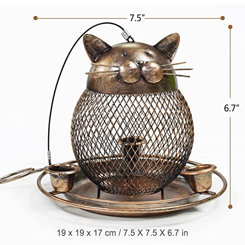 Bird Feeders for Outdoors Hanging, Heavy Duty Cute Cat Bird Feeder | Metal Wild Bird Feeder Equipped with Water Feeding Cups, Finch Sparrow Birdfeeder for Garden Yard Lawn Decor