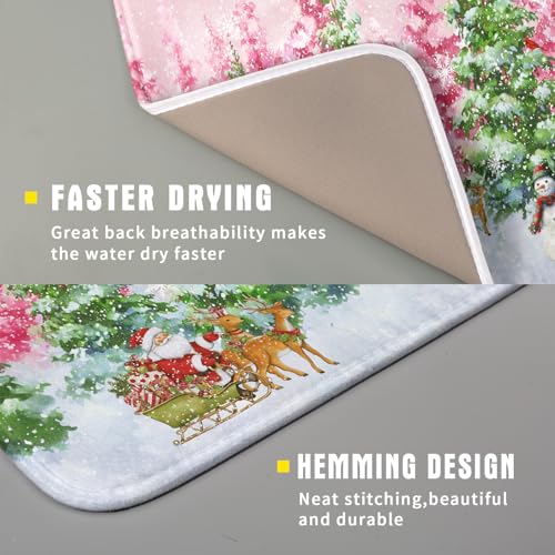 Santa Claus Dish Drying Mats for Kitchen Counter Watercolor Forest Decoration Coffee Mat for Table Decor - color: Winter Forest Colorful, size: 18" x 16"