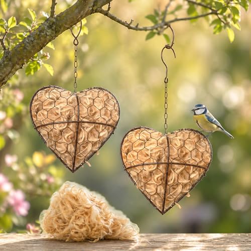 Handmade Fiber Bird Nesting Heart – Natural Nesting Material for Wild Birds, Refillable Jute & Cotton Holder for Garden, Patio & Outdoor Decor (1pc)