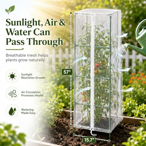Halatool Garden Tomato Plant Cover Netting, Fits 50–63" Square Tomato Cages | Garden Bird Netting with Zipper & Drawstring, Insect Barrier, Plant Covers from Insects Animals, 2 Pack, 57"×15.7" - color: 2 Pack, size: 57 inch