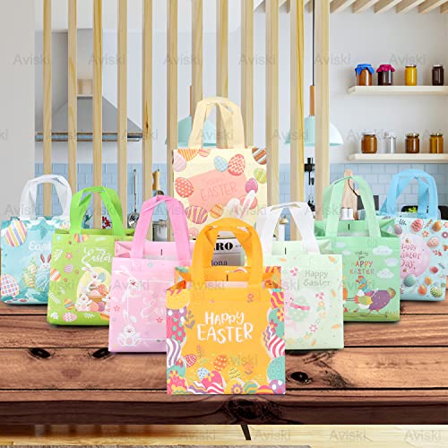 8PCS Happy Easter Egg Hunt Bags Easter Bunny Carrot Chick Egg Gift Bags with Handles, Easter Treat Bags, Easter Party Supplies , 8.3×7.9×5.9inch - color: Orange Pink Blue Green