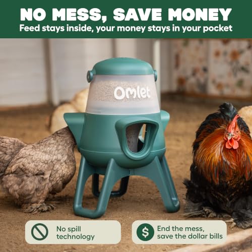 Omlet No Waste Chicken Feeder for Coop | Anti-Spill Poultry Feeder with 3 Feeding Ports | Hanging or Free Standing | Weatherproof | 6lb - size: 6lb