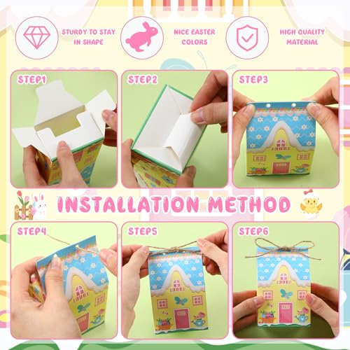 Zhanmai 48 Pcs Easter Treat Boxes Candy Mini Rabbit Egg House Favor Box Easter Party Paperboard Gift Boxes for Holiday Party Treat Cookie Goodie Snack Gift Packaging - style: Easter