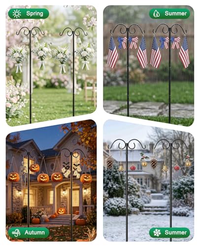 Shepherds Hooks for Outdoor Plant Hanger Hummingbird Feeders for Outdoors | Double Shepherds Hooks ,86 Inch Bird Feeder Pole, Thick Heavy Duty Bird Feeder Stand with 5-Prong Base,Solar Light,2 Pack - size: 86inch-2pack