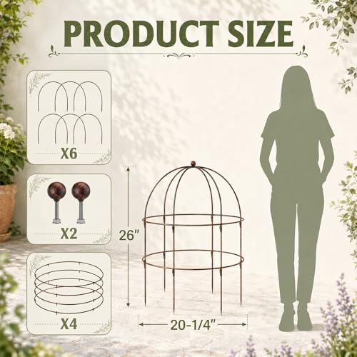 2 pcs 20-1/4" x 26" H Bronze Bird Cage Plant Support Heavy Duty Metal Bird Cage Plant Support Large Outdoor Garden Trellis for Peonies, Baptisia, Sedum & Other Perennials