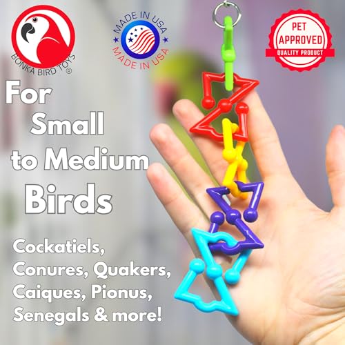 Bonka 3638 Pk2 Z Link Small Bird Toy 8" x 2" Bird Safe Plastic for Parakeet Lovebird Conure Cockatiel Small to Medium Birds and Similar Cage Foot Play Toy