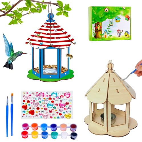 Ornaous 2 Pack Unfinished DIY Bird Feeder Kits for Kids to Build and Paint | Wooden Feeder and Painting Set, Wood Art Crafts Project, Outside Hanging Decor, Boys Girls Party Activities Supplies