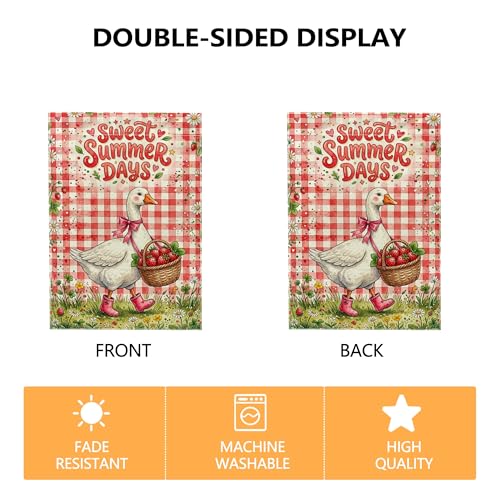Goose House Flag, Summer Playful Strawberries Basket Summer Red Double Sided Burlap Front Porch Decorative Flags for Outdoor Patio Yard Lawn Entrance Balcony 28x40 Inch - size: 28x40 Inch