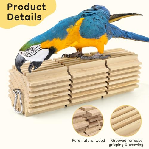 DBNESS Large Parrot Chew Toys, Natural Wooden Hanging Bird Foraging Toy Beak Grinding Blocks for African Grey, Amazon Parrots, Eclectus, Macaws