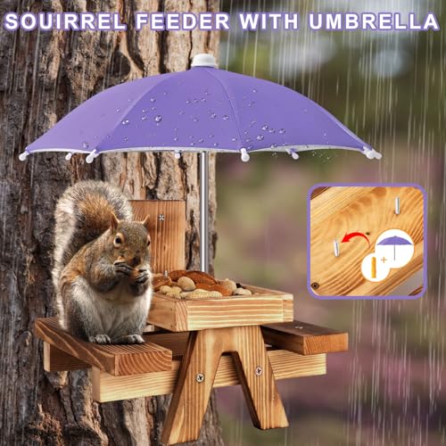 Gnodary Squirrel Feeder with Umbrella, Squirrel Feeders for Outside, Squirrel Picnic Table Feeder - Chipmunk Feeder Hold Corn, Corn Cob, Peanuts (Purple) - color: Purple