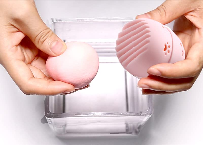 AKOAK Cute Cat Silicone Makeup Sponge Storage Rack, Makeup Egg Drying Rack, Portable Puff Protective Cover Beauty Tool (Pack of 2, Random Color)