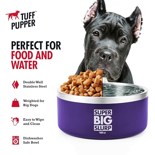 Tuff Pupper Heavy Duty Insulated Dog Bowl | Double Wall Stainless Steel Dog Food Dish | Non-Slip Spill Proof Dishwasher Safe Cat Bowl | Water Dish for Feeding Large Medium Small Pets (188oz, Purple) - color: Royal Purple, size: 188oz