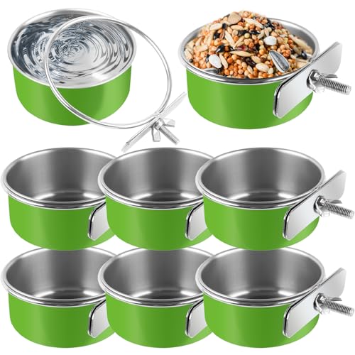 Stainless Steel Bird Bowls for Cage (8 Pack)– Green Hanging Bird Food & Water Feeder Cups with Clamp Holder, Anti-Spill Bird Cage Feeders for Parakeets, Cockatiels, Conures, Budgies & Small Animals - size: 8 pcs