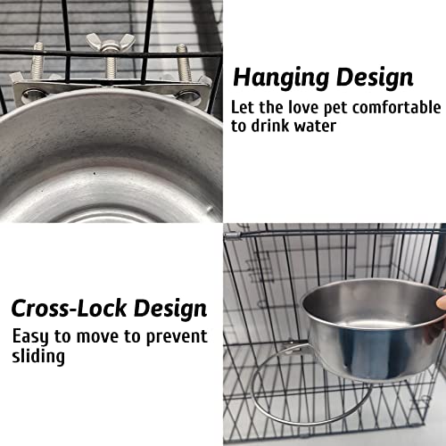 Hamiledyi 2 Pcs Dog Crate Bowl Stainless Steel Puppy Bowls Sturdy Spill-Proof Pet Water Bowl Hanging Water/Food Metal Bowls for Puppy Medium-Sized Dogs Cats (6.3''x2.3'') - size: M (44 OZ×2)