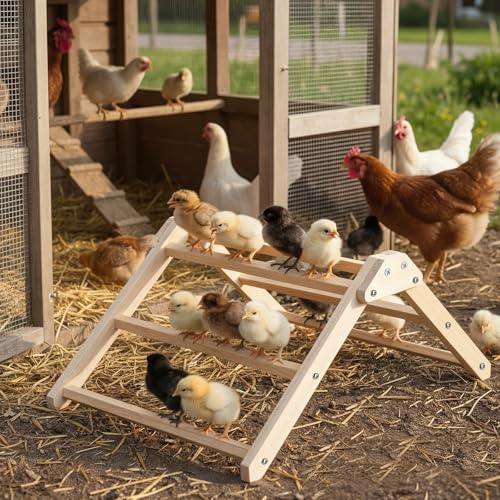 Chicken Roosting Bars, 3-Tier Wooden Perch, 19.6" L x 14.1" W x 8.6" H, Square Design, Natural Wood, for Coop and Backyard